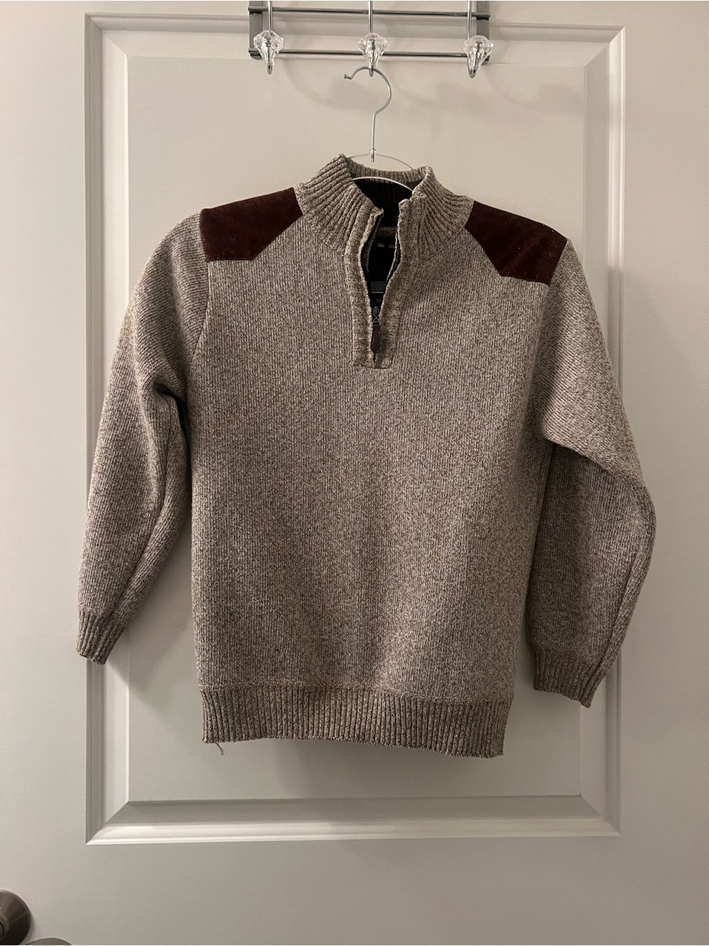 Day & Age Boys Size 14 Quarter Zip Sweater Brown Shoulder Patches